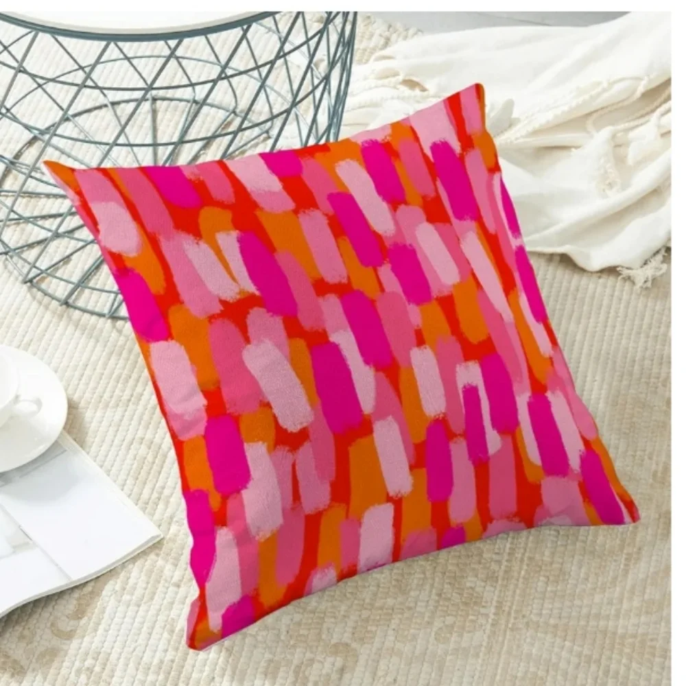 Hot Pink Orange Paint Brush Pillow Covers 18 x 18 Inch‎ Set of 2